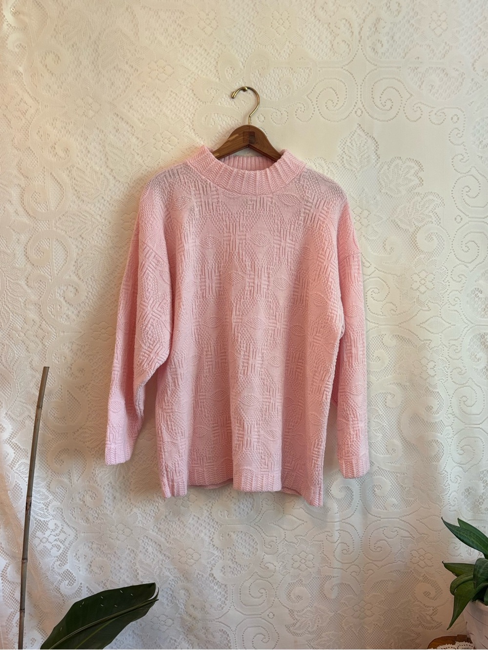 Women's Pink Textured Knit Sweater